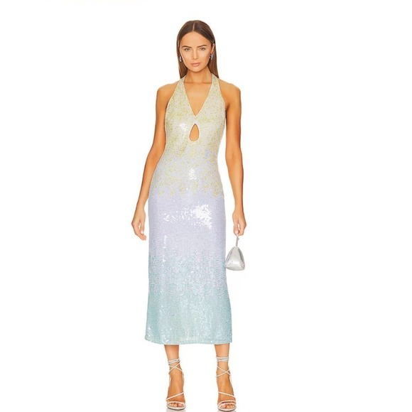YAURA Kitan Dress in Sequins Open Back Women's Size UK10 / US 8 NWT